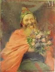 Georges ROCHEGROSSE (Versailles 1859 - 1938)-Le vieux moine au bouquet de fleurs-img1