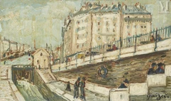 Alphonse Léon QUIZET (Paris 1885 - Pré Saint Gervais 1955)-Les quais avec les drapeaux-img1
