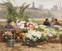 Victor GILBERT (Paris 1847 - 1933)-La marchande de fleurs sur les quais de Seine à Paris-img1