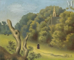 Jean HUGO (Paris 1894 - 1984)-Paysage à l'église-img1