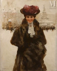 Victor GUERRIER (1893 - 1968)-Femme au manteau de fourrure sur la Place de la République-img1