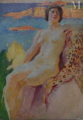 Paul GERVAIS (Toulouse 1859 - 1944)-Nu assis au bord de la mer-img1