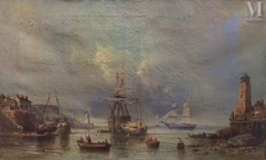 Tony-François DE BERGUE (1820 - 1890)-Navires au port-img1