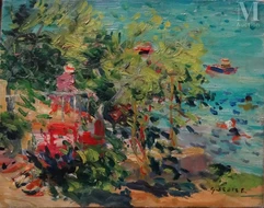 Gaston SEBIRE (Saint Samson 1920-2001)-Personnage sur une terrasse verdoyante-img1