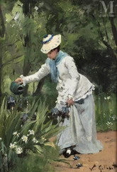 Victor Gabriel GILBERT (Paris 1847 - 1933)-Elégante au jardin d'iris-img1