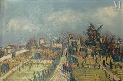 Alphonse Léon QUIZET (Paris 1885 - Pré Saint Gervais 1955)-Montmartre, les vignes et le moulin de la Galette-img1