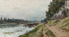 Albert LEBOURG (Montfort-sur-Risle 1849 - Rouen 1928)-Péniches au bord de la Seine à Puteaux-img1