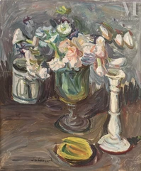Emile SABOURAUD (1900 - 1996)-Composition au bouquet et au bougeoir-img1