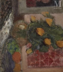 Bela CZOBEL (1883-Budapest 1976)-Composition au bouquet et fruits-img1
