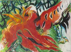 Edouard PIGNON (Bully-les-Mines 1905 - La Couture- Boussey 1993)-Le combat de coqs (embrasé), 1973-1984-img1