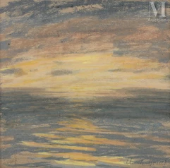 Claude MONET (Paris 1840 - Giverny 1926)-Coucher de soleil sur la mer-img1