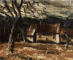 Maurice de VLAMINCK  (Paris 1876 - Rueil La Gadelière 1958)-Chaumière sous l’orage-img1