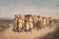 Paul LAZERGES  (Paris 1845 - Asnières 1902)-le retour des moissonneurs kabyles-img1
