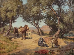 René Charles Edmond HIS  (Colombes 1877 - 1960)-La halte sous les oliviers-img1