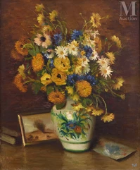 Marcel DYF (Paris 1899-Bois d'Arcy 1985)-Bleuets anthémis  jaunes et blanches-img1