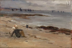 Fernand LEGOUT-GERARD (Saint Lô 1856 - Paris 1924)-En famille sur la plage-img1