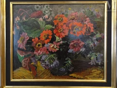 Jules Léon FLANDRIN  (Corenc 1871 - 1947)-Les zinnias-img1