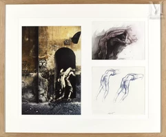 Ernest PIGNON ERNEST (né en 1942)-Etude pour l'homme qui porte, 1990-img1