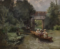 Emile DAMERON (Paris 1848 - Paris 1908)-Promenade en barque-img1