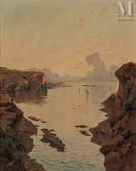 Eugène DESHAYES (Alger, 1862 - Alger, 1939)-L'aube sur les eaux-img1