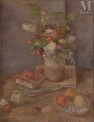 Léon WEISSBERG (Przeworsk 1895 - Maidanek 1943)-Nature morte aux fleurs, livres et fruits, Saint Paul de Vence, c.1934-img1