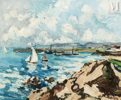 Fernand HERBO (Orchies 1905 - Honfleur 1995)-Voiliers à Saint Germain de Vaux-img1