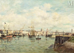 Edmond PETITJEAN (Neuchâteau 1844 - Paris 1925)-Voilier dans le  port de plaisance de Dunkerque-img1