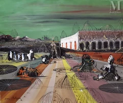 Jean CALOGERO (Catane 1922 - 2001)-Grande place avec crinolines-img1