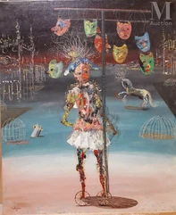 Jean CALOGERO (Catane 1922 - 2001)-Arlequin avec masque-img1