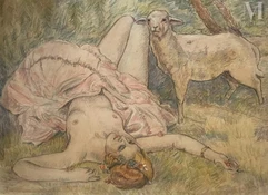 Atribué à Nicolas STERNBERG  (1901- C. 1960)-Bergère en émoi-img1