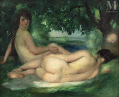 Henry OTTMANN (Ancenis 1877 - Vernon 1927)-Deux femmes dans un paysage-img1