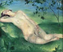 Henry OTTMANN (Ancenis 1877 - Vernon 1927)-Nu endormi dans un paysage-img1