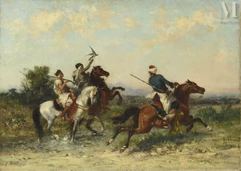 Georges WASHINGTON  (Marseille 1827 - Douarnenez 1901)-Cavaliers et fauconnier-img1