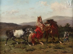 Georges WASHINGTON  (Marseille 1827 - Douarnenez 1901)-Trois chevaux arabes-img1