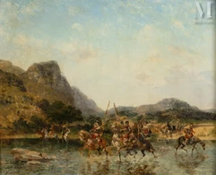 Georges WASHINGTON  (Marseille 1827 - Douarnenez 1901)-Cavaliers traversant un oued-img1