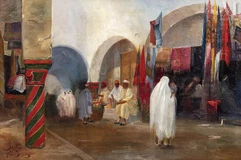 Théodore BALKE  (1875- 1951)-Le souk des tissus à Tunis-img1