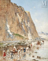 Victor HUGUET  (Le Lude 1835 - Paris 1902)-Le passage du gué-img1