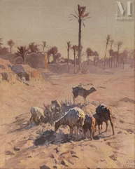 Adam STYKA (Kielce 1890 - New - York 1959)-Moutons au bord de l'Oued-img1