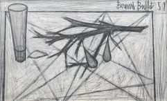 Bernard BUFFET (Paris 1928-Tourtour1999)-Nature morte au verre et branche morte-img1