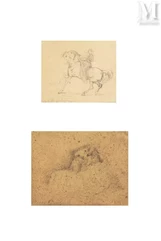 Rosa BONHEUR  (Bordeaux 1822 - Bry sur Marne  1899)-Cavalier et étude de moutons-img1