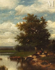 Jules DUPRE (Nantes 1811 - L'Isle Adam 1889)-Vaches à la mare à l'Isle Adam, vers 1876-img1