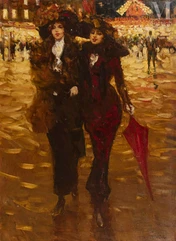 Victor GUERRIER (1893 - 1968)-Deux élégantes  devant le moulin rouge-img1