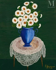 Miguel Garcia VIVANCOS  (Mazarron 1895 - Cordoue 1972)-Fleurs au vase du petit paysage / Fleurs et dentelles (formant pendant)-img1