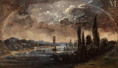 Attribué à Charles François DAUBIGNY  (1817 - 1878)-Bateau sur la rivière le soir-img1