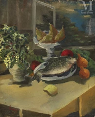 Boris FRENKEL (Kalisz 1895 - Paris 1984)-Composition au bouquet et à la coupe de fruits-img1