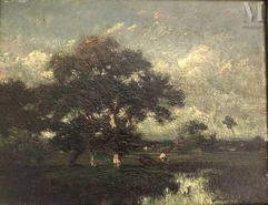 Jules DUPRE  (1811-1889)-Paysage aux arbres et à la mare-img1