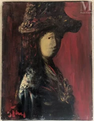 Sylvain VIGNY  (Vienne 1903 - Nice 1971)-Portrait au chapeau-img1