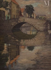 Léon DETROY (Chinon 1859-1955)-Bruges, le vieux pont-img1