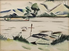 Paul-Elie GERNEZ  (Valenciennes 1888 - 1948)-Barques sur une rivière, 1922-img1
