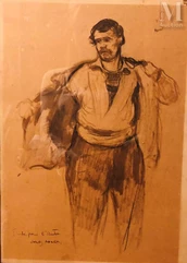 Jules ADLER (1865 - 1952) Etude pour l'Aube Lavis gris et fusain sur papier--img1